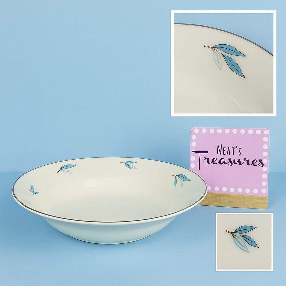 MCM Syracuse China CELESTE Blue Leaves White Platinum Trim 10" Oval Serving Bowl